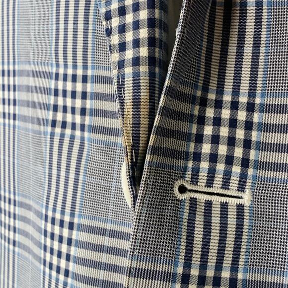 BLACK FLEECE Size 42 Navy White Plaid Cotton Silk Sport Coat - Picture 8 of 13